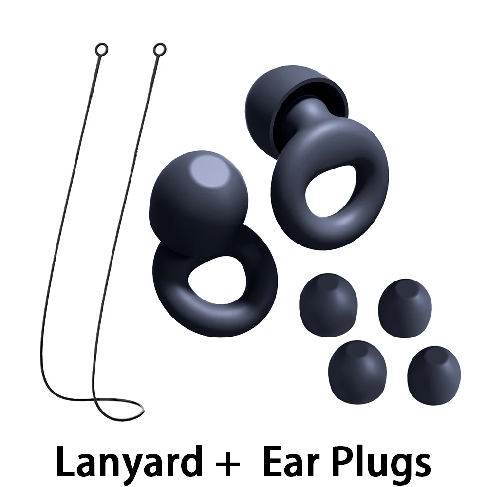 Reusable Silicone Ear Plugs - Noise Isolation Waterproof Earbuds with Silicone Lanyard for Study Work Rest Outdoor