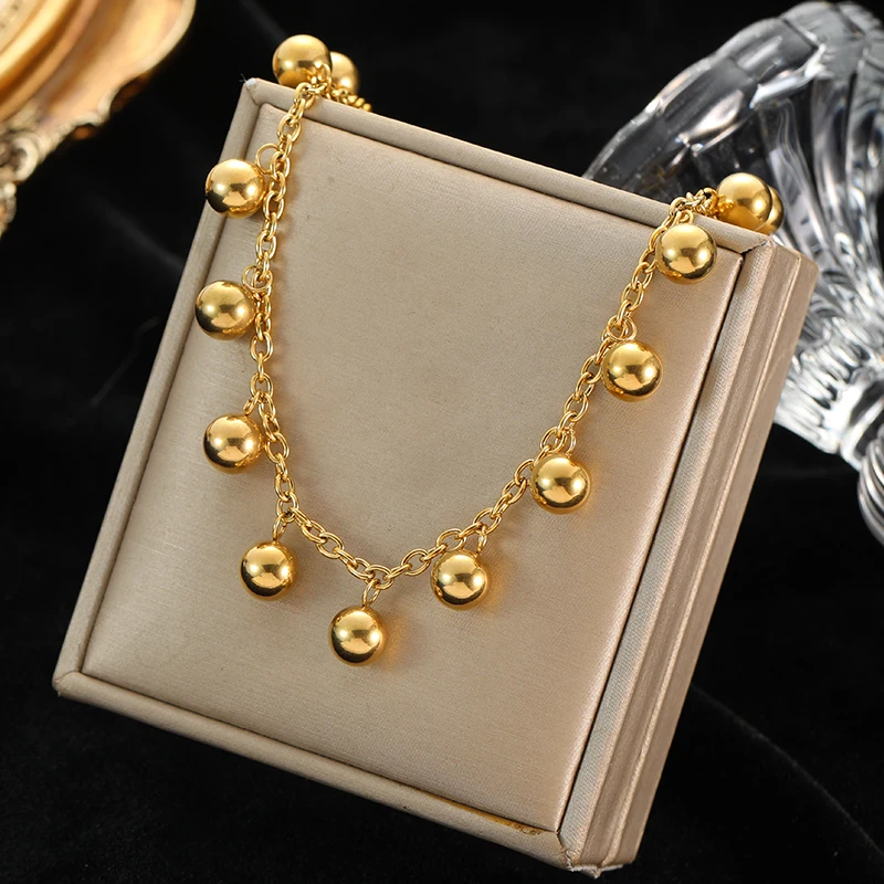 Eilieck 316l Roestvrij Staal Gouden Kleur Effen Kralen Ketting Voor Vrouwen Mode Nieuwe Partij Geschenk Hals Ketting Waterdichte Sieraden
