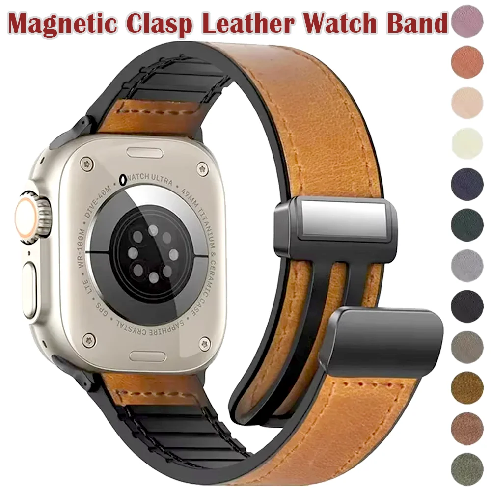 Leder-Silikonarmband für Apple Watch-Armbänder Ultra 2 49 mm 44 mm 45 mm 46 mm 40 mm Magnetarmband für iWatch Serie 3 6 SE 5 Armbänder