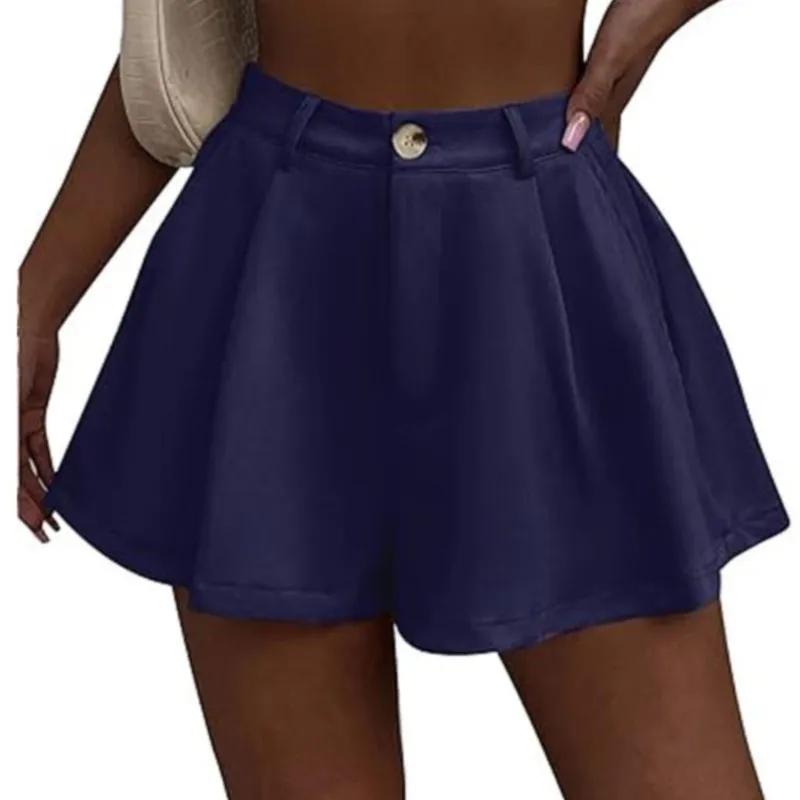 Women's Elastic High Waist Shorts Chic Wide-leg Flowing Shorts Pleated Button Formal Short Pants 2025 Summer Female New Clothing
