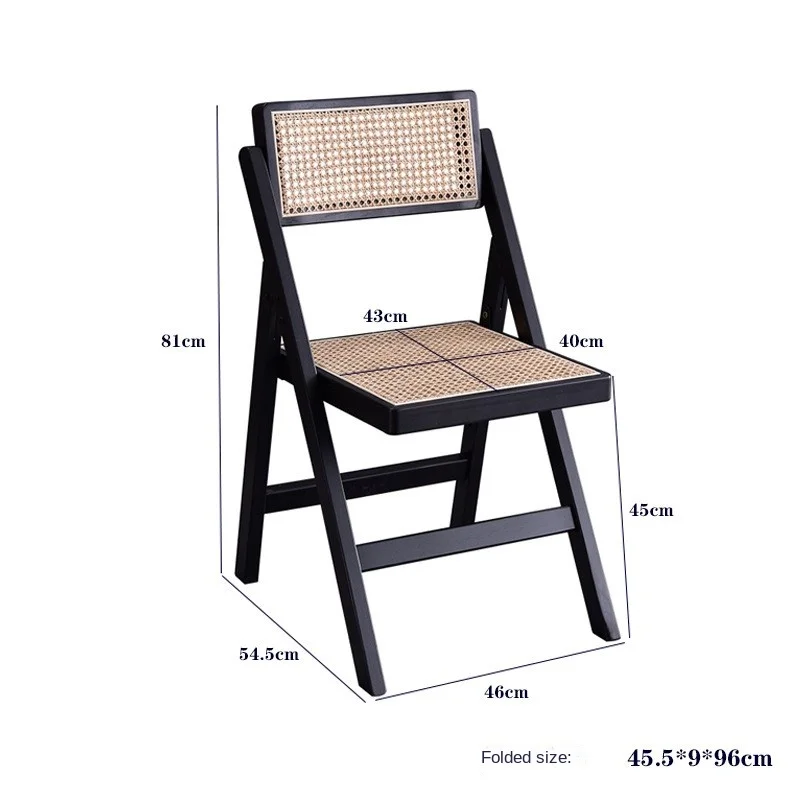 Household Solid Wood Rattan Chairs Foldable Backrest Single Person Chair Homestay Restaurant Dining Chairs Weaving Chair Stool