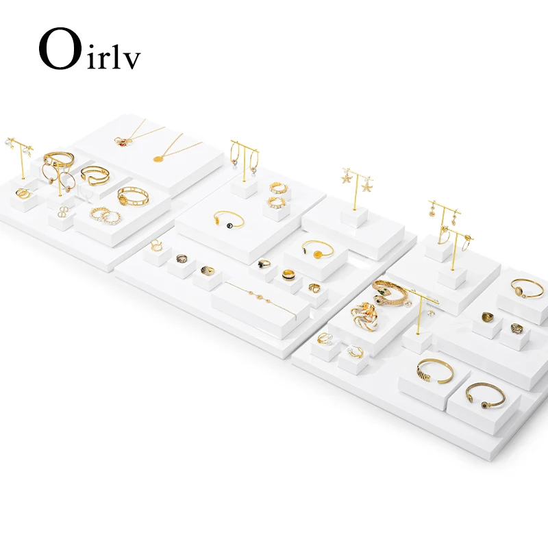 Oirlv White Jewelry Display Set Props with Metal Jewelry Display Rack for Necklace Earrings Bangle Ring Fashion Shops Props