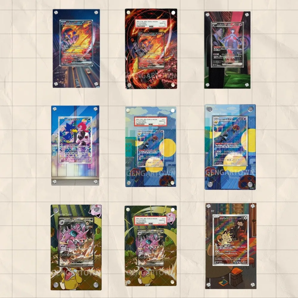 Voor Anime Pokemon Ptcg Nidoking Moltres Mewtwo Murkrow Meowth Houndoom Clamperl Acryl Beschermende Kaart Vitrine Ornament