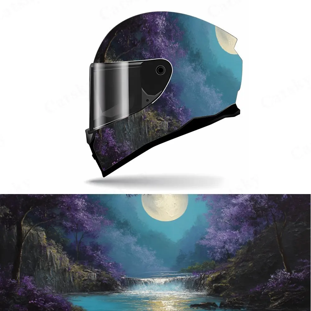 

Moonlit Serenity Helmet PVC Protective Sticker, Motorcycle Helmet Exterior Decorative Accessory, Waterproof & Self-adhesive Viny