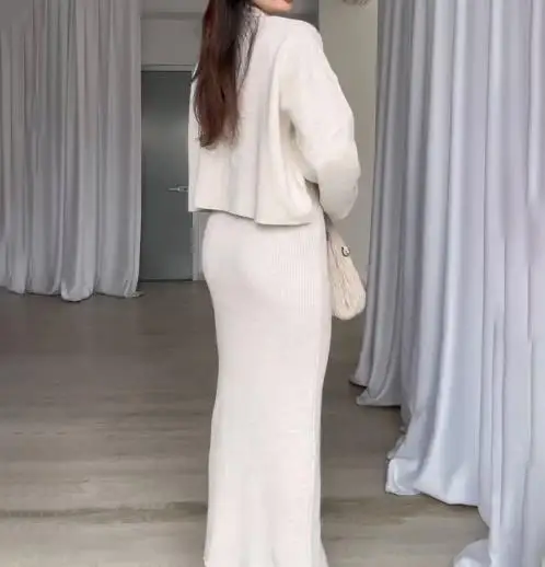 

Women's Skirt Set 2025 Spring New Fashion Latest Hot Selling High Collar Hoodie Short Coat Tight Jumpsuit Long Skirt Sweater Set