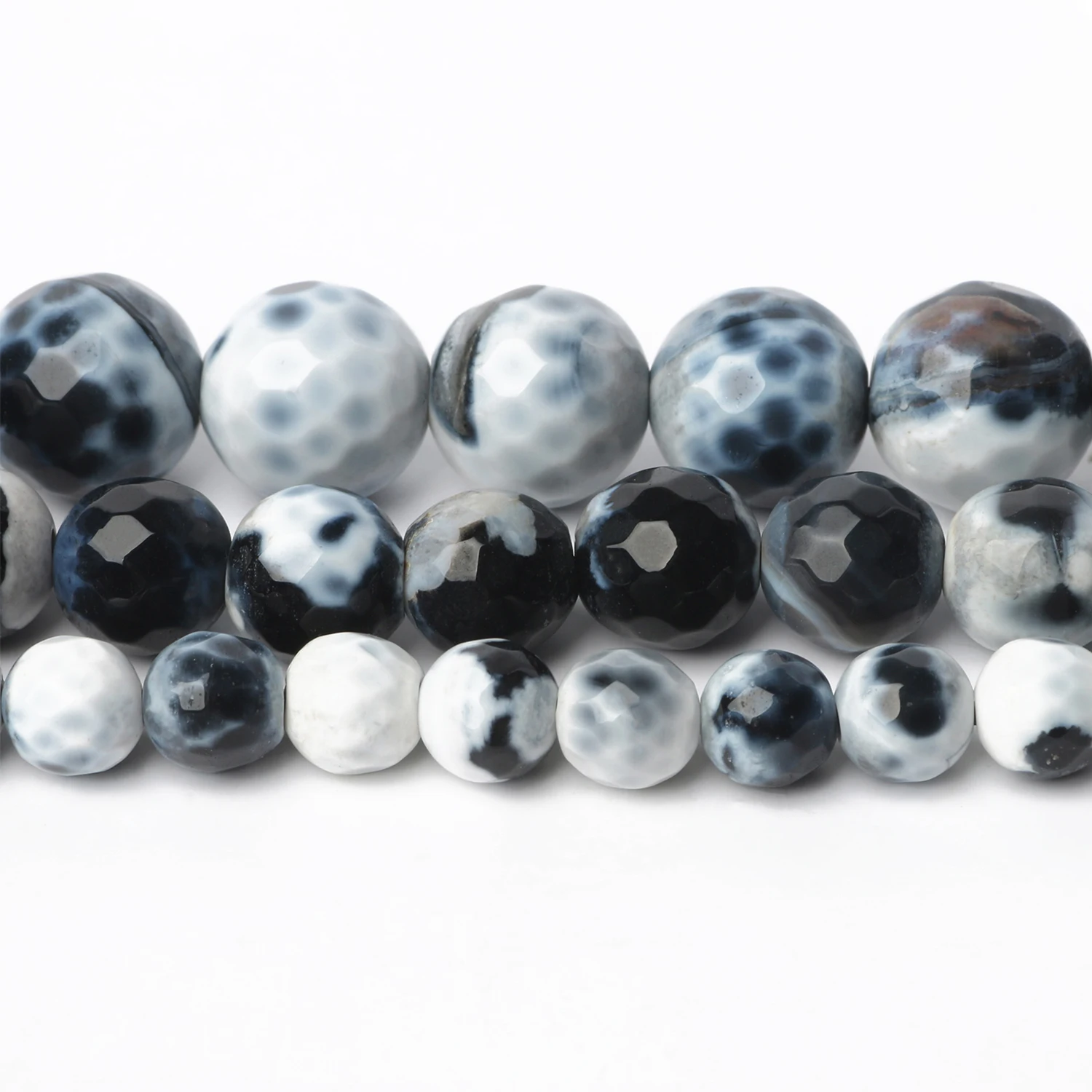 Natural Stone Beads  6 8 10mm Faceted Black White Flame Agate Old Onyx Beads Natural Stone Beads For Jewelry Making Diy Bracelet