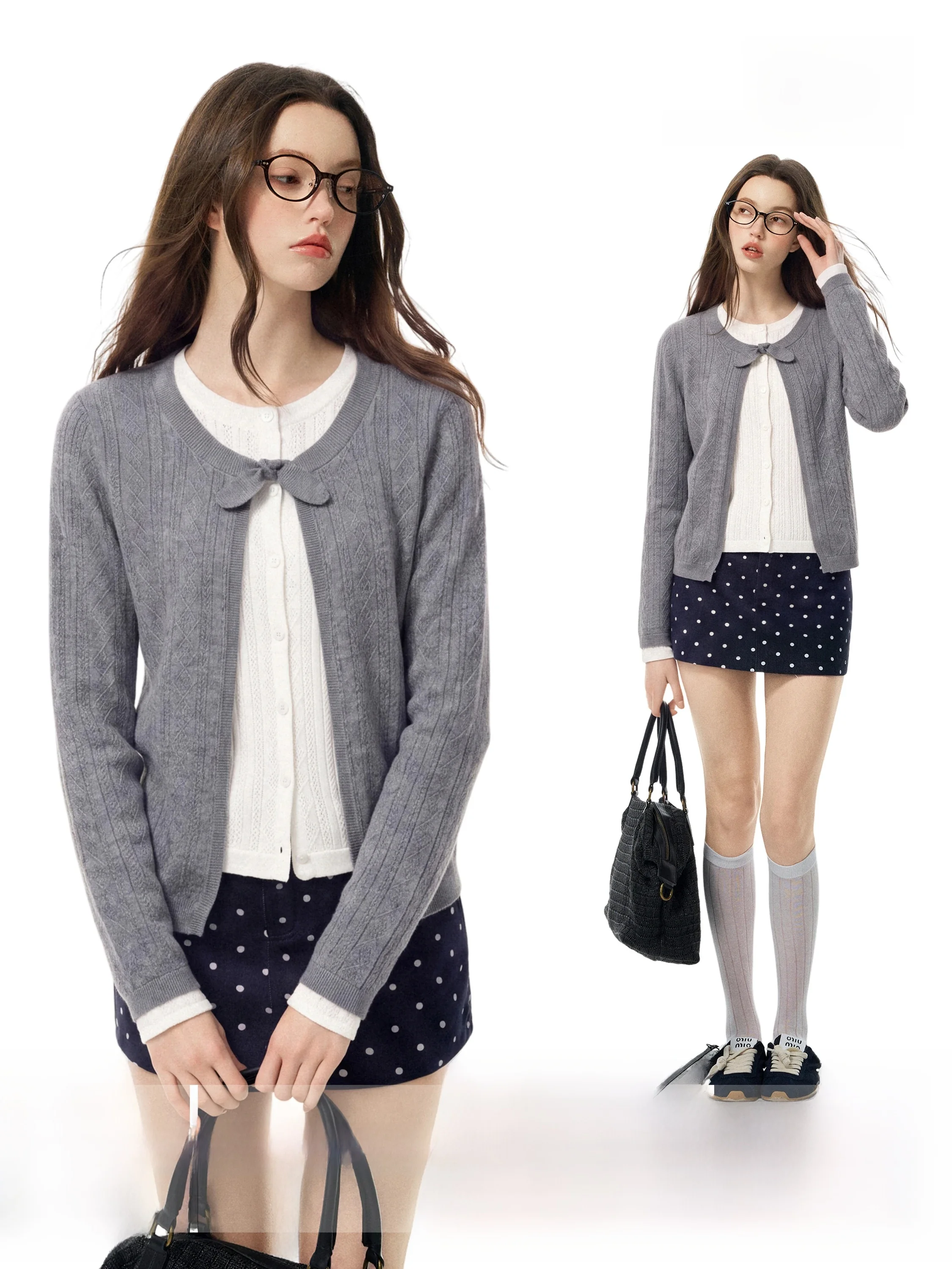 Gray Short Knitted Sweater Cardigan Women's Autumn Winter Slim Fit Base Shirt Design Sense Outerwear Top Commute Style Medium...