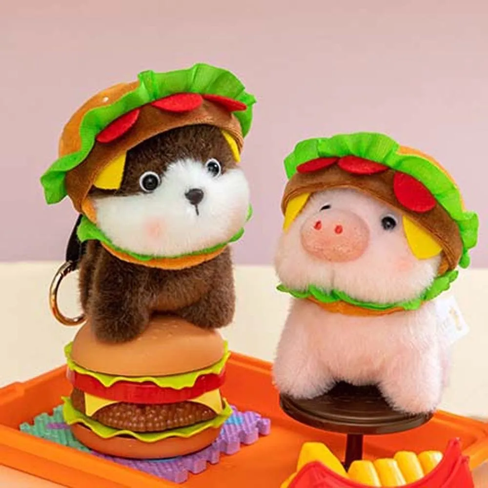 Ultra-Soft PP Cotton Burger Animal Plushie Short Fabric Exquisite Embroidery Kawaii Foodie Key Chain Compact Portable Size