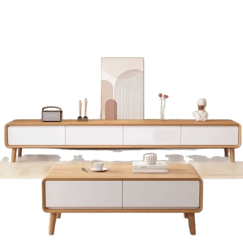 

Solid wood TV cabinet, Nordic style, minimalist small apartment, simple, floor-to-ceiling TV cabinet