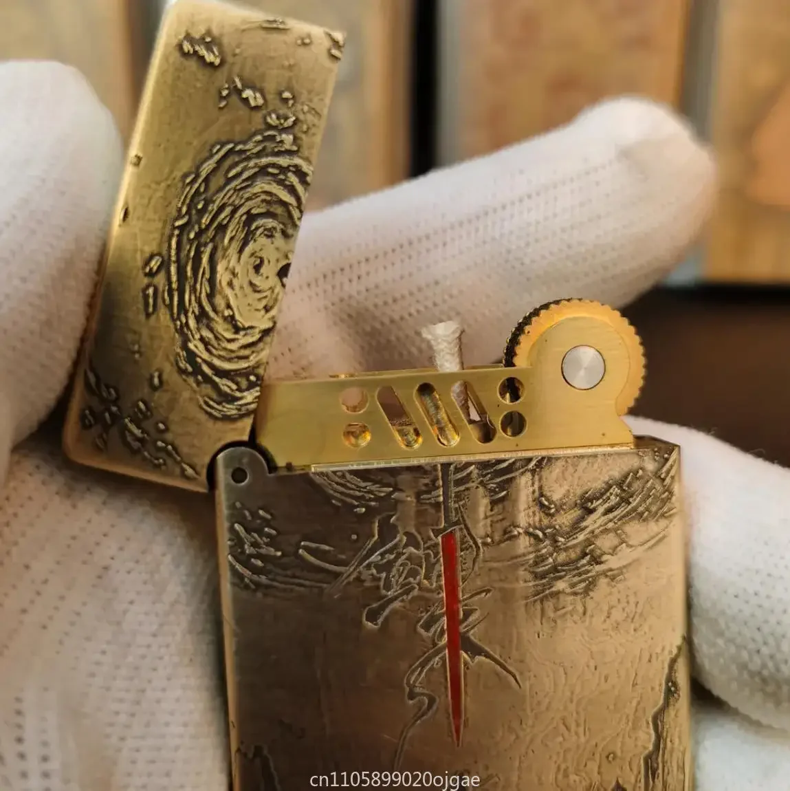 ZORRO Ultra-thin 799 Kerosiene Grinding Wheel Lighter Embossed Brass Cinnabar Filled One Steel Tone Men's High-end Gift