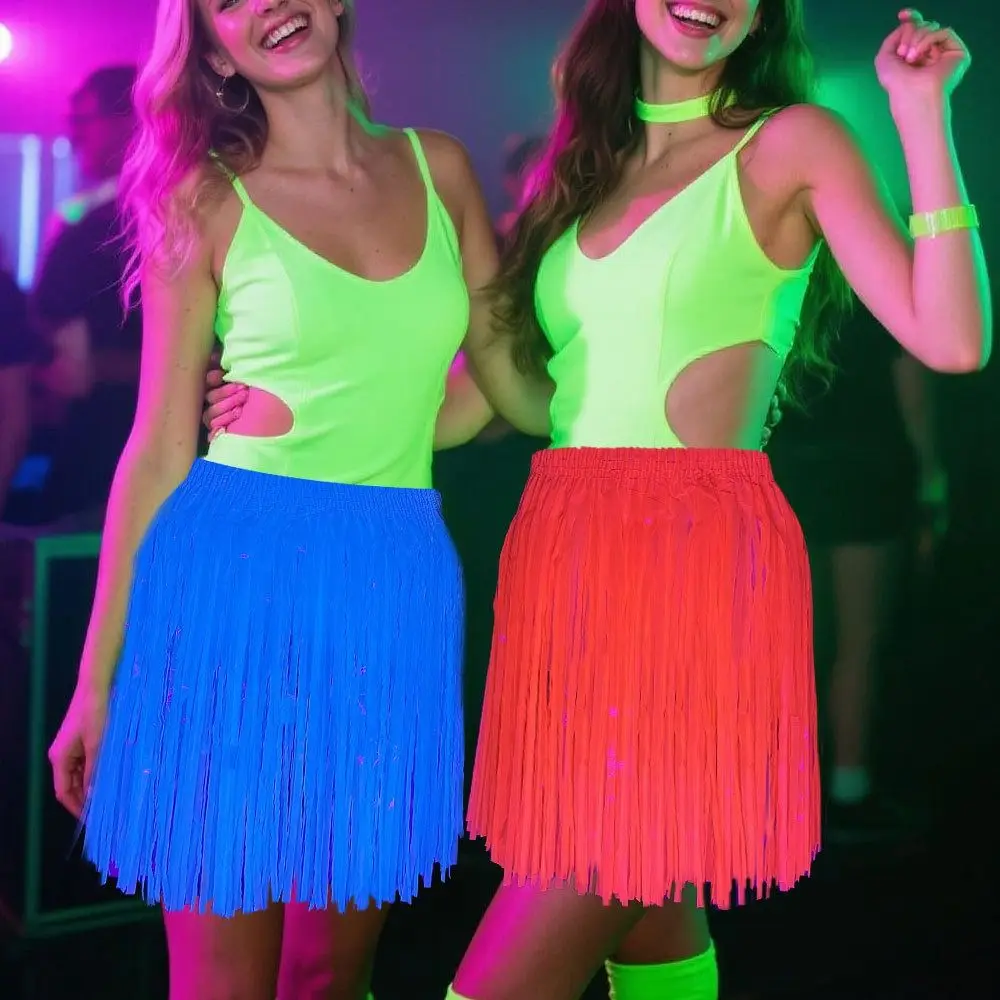 

Portable 50cm Fluorescent Tinsel Skirts Lightweight Eye-catching Design Dance Performance Half-Skirts Fringe Dresses Adult & '
