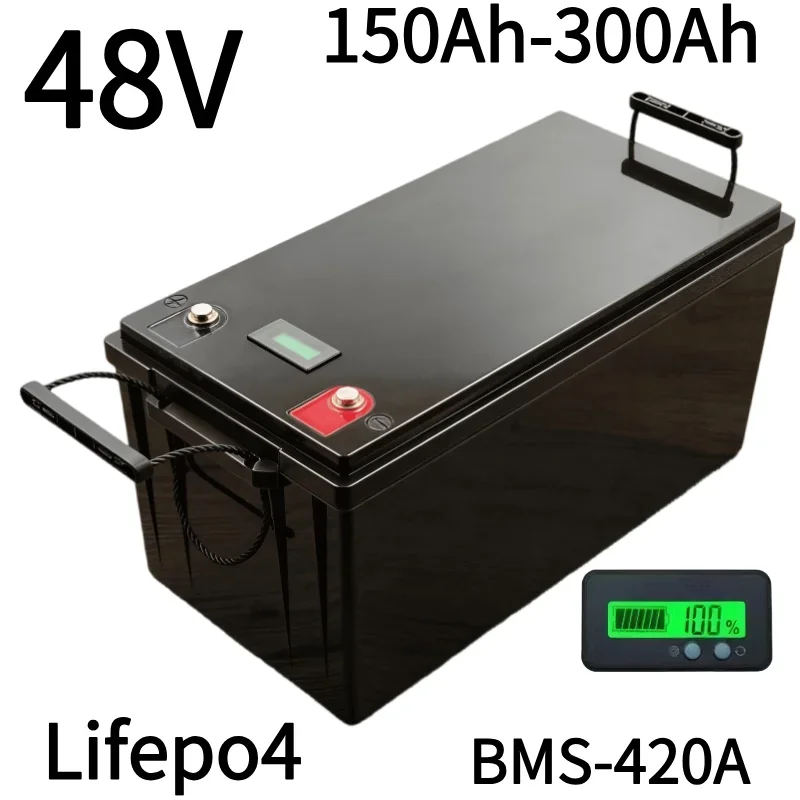 48V LiFePO4 Battery Pack 150-300Ah with Bluetooth BMS-420A Monitoring Deep Cycle Solar Inverter Compatible Battery for Parallel