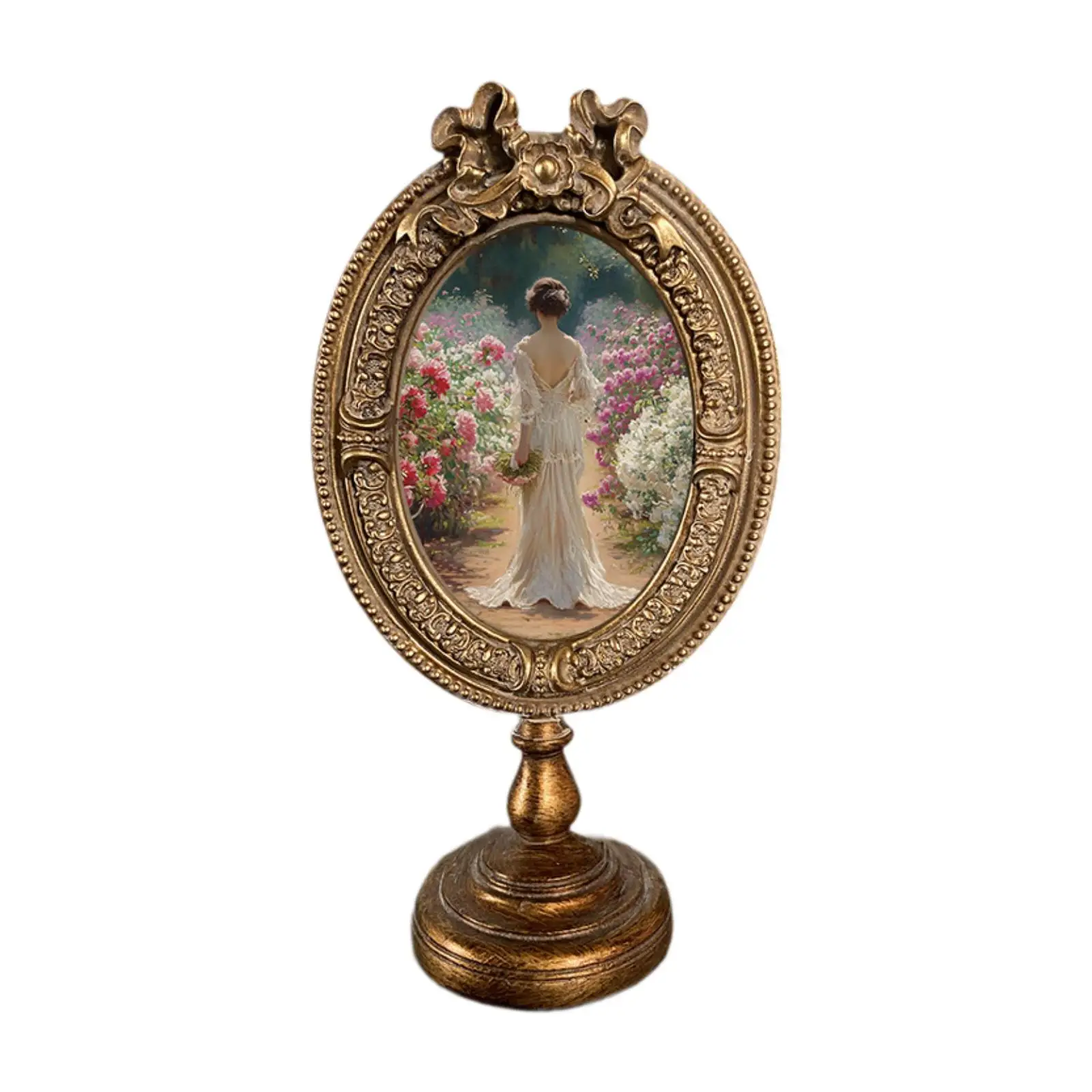 

Oval Photo Frame Embossed with Bracket Decorative 22.5x12cm for Home Bedroom