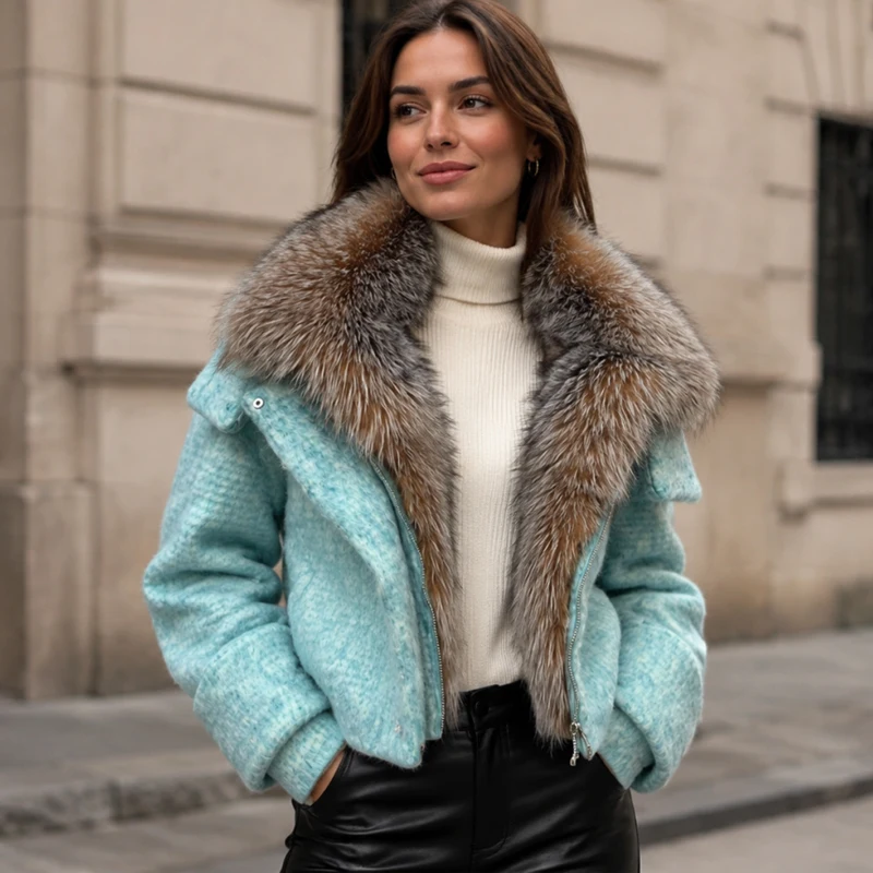 Women Goose Padding Down Wooled Short Coats 2026 Winter Thicken Warm Female Loose Natural Real Fox Fur Collar Puffer Overcoat