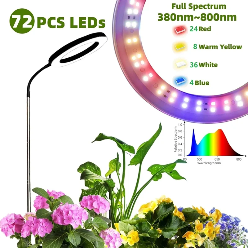 LICE-160Mm الطيف الكامل 72LED عكس الضوء النبات تنمو ضوء الطيف الكامل ضوء النبات ملء الضوء 3 طرق عكس الضوء الموقت الأسود