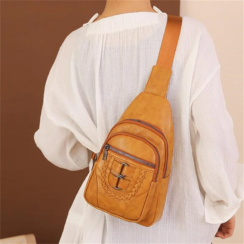 Women Chest Bag Soft leather Crossbody Bags for Female Messenger Bags Small Casual Travel Sling Backpack Soft bolsa feminina