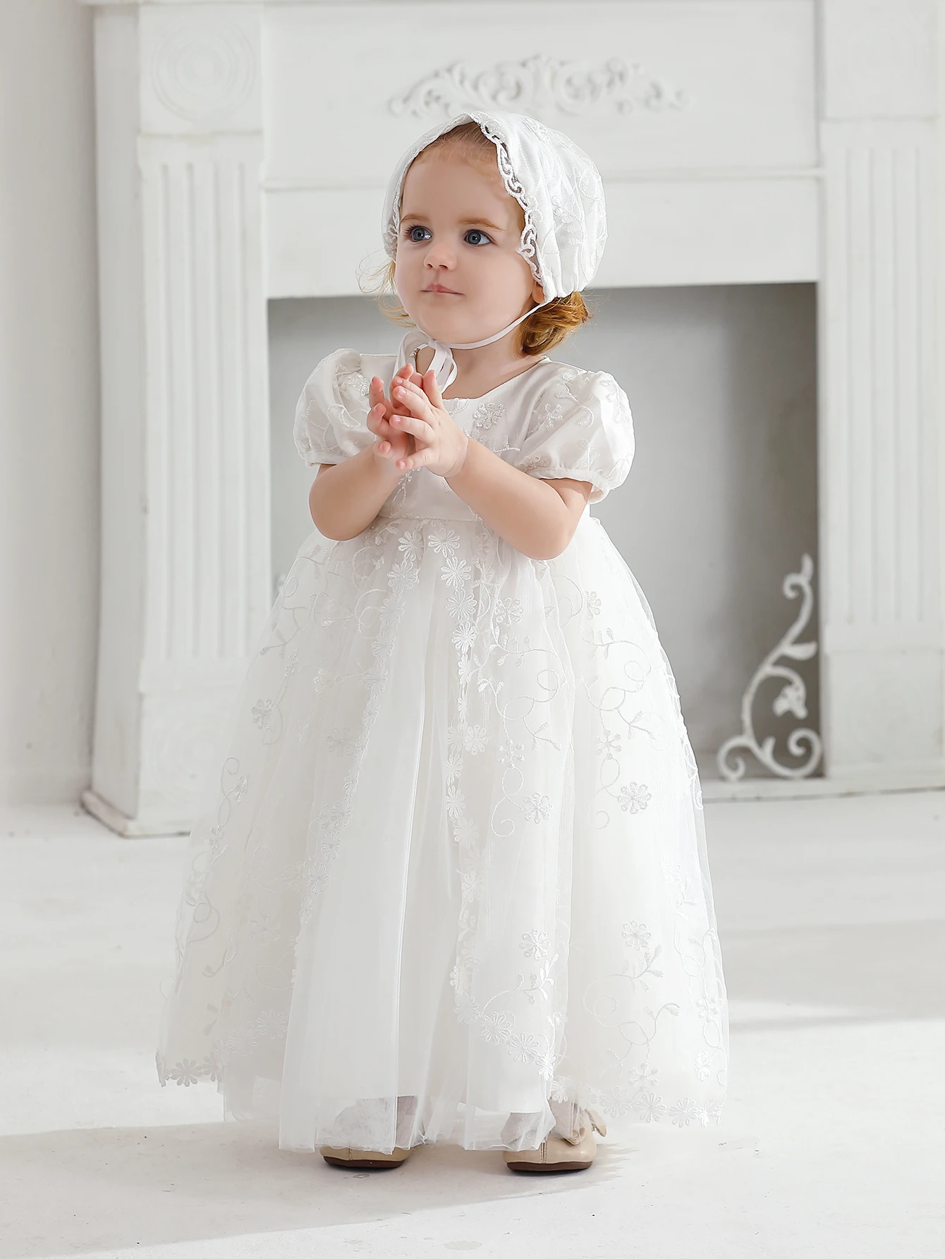 Baby Girl Baptism Dress Lace Christening Baptism Gowns Dresses with Bonnet Birthday Party Dress