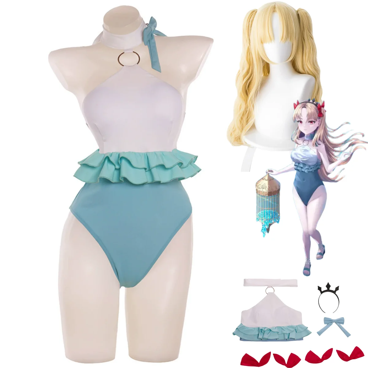 

Game Fate/Grand Order Ereshkigal Irkalla Cosplay Costume Lancer Summer Swimsuit Jumpsuits Wig Woman Sexy Beach Party Bikini Suit