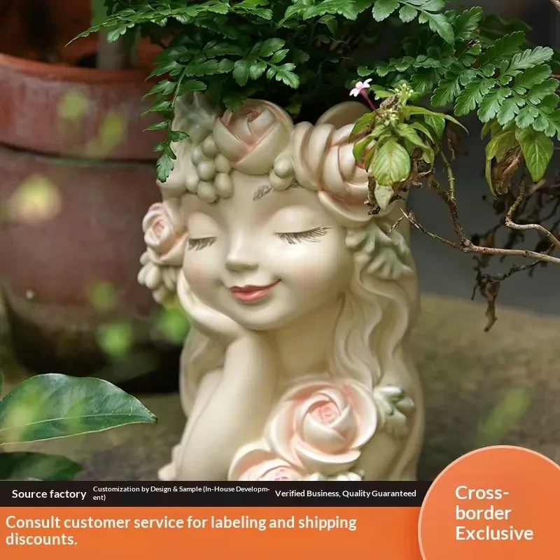Cross-border New Arrival Outdoor Garden Home Angel Ornaments Fairy Flower Pot Cheek Rest Wreath Resin Crafts Universal