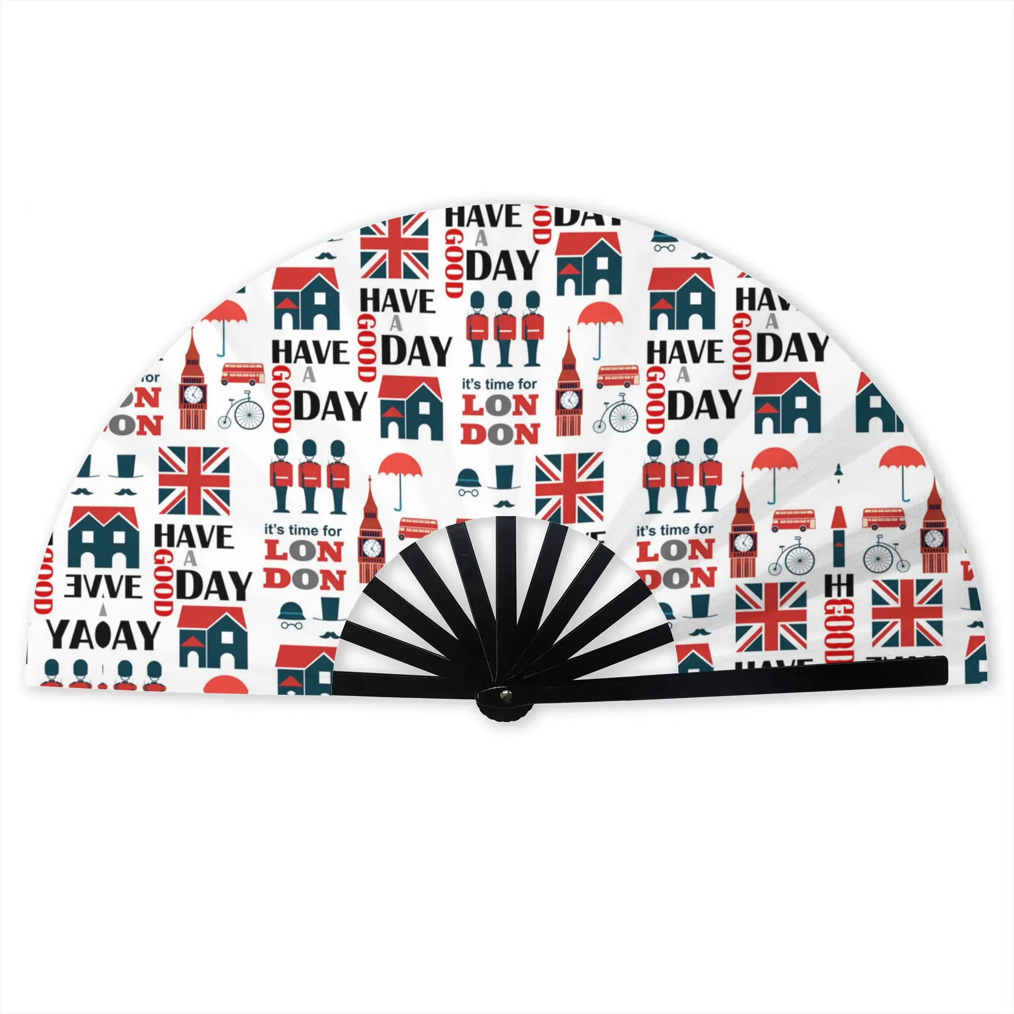 United Kingdom London Collage Stylish Hand Fan  Men UK British Pattern Printed Polyester Fan Trendy For Sports Events Gift