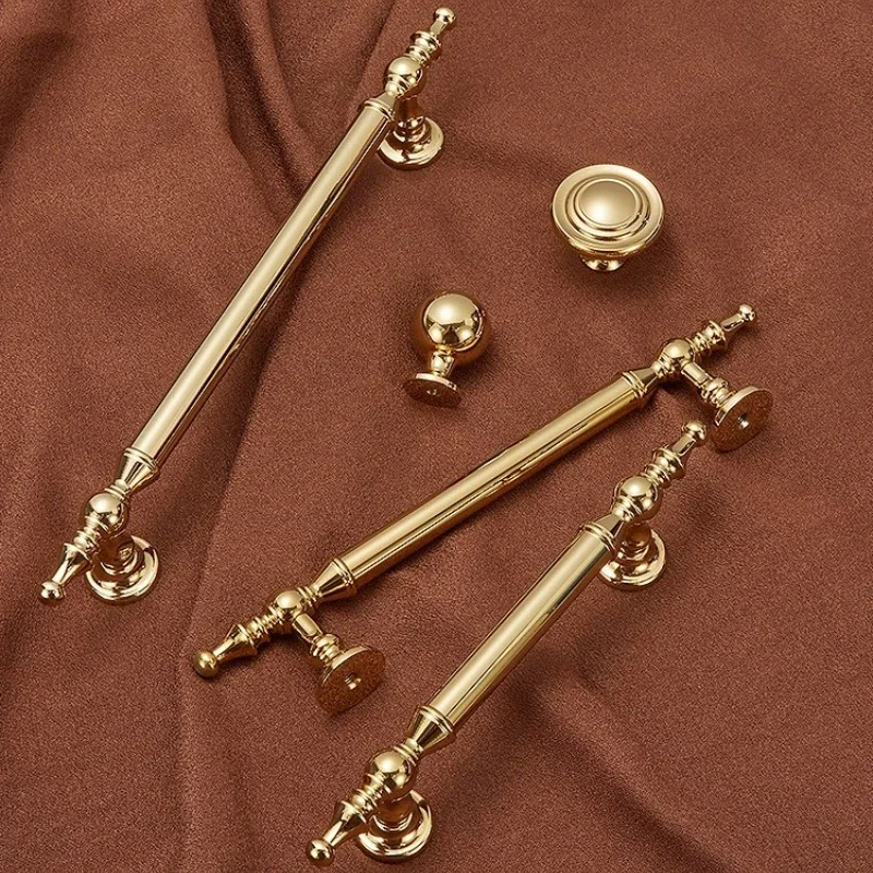 Brass Wardrobe Drawer Kitchen Cabinet Door Handles French Bright Gold Handle Light Luxury Decorative Furniture Handles and Knobs