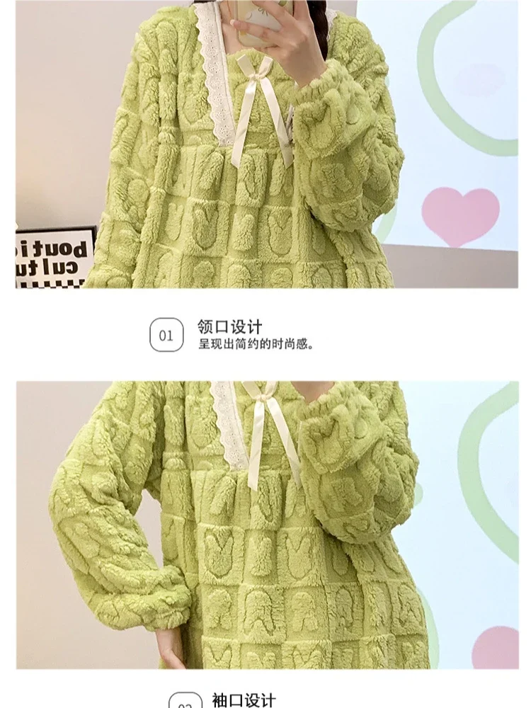 5xl фланелевые ночные рубашки большого размера, женские зимние толстые теплые пижамы, корейская студенческая ночная рубашка, коралловый флис, уютная домашняя одежда