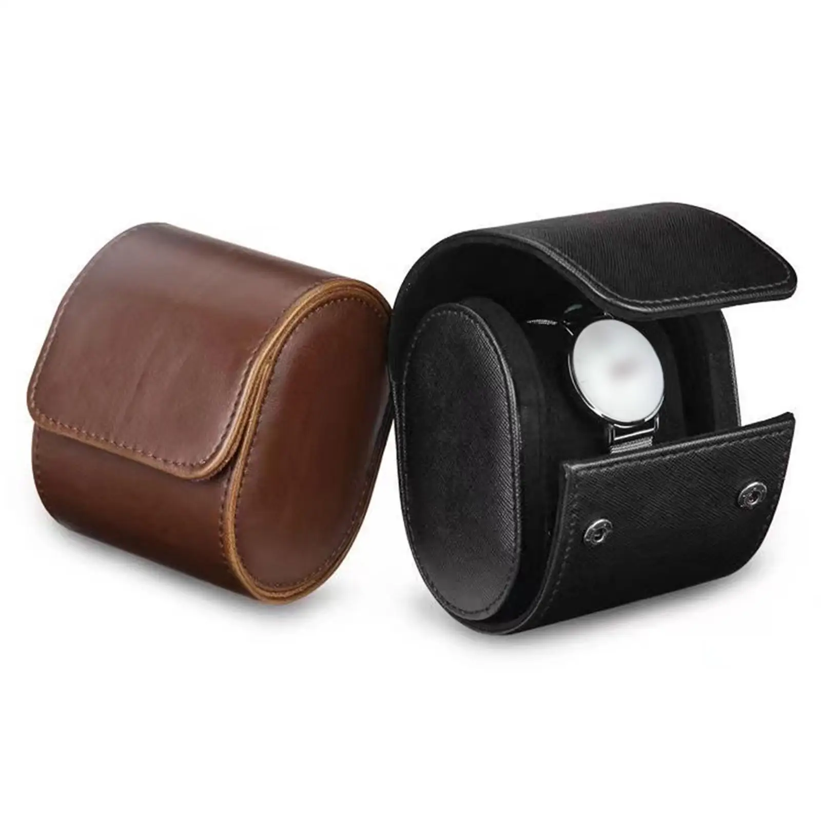 Single Watch Storage Case PU Leather Protective Carrying Pouch Organizer Display for Travel Use