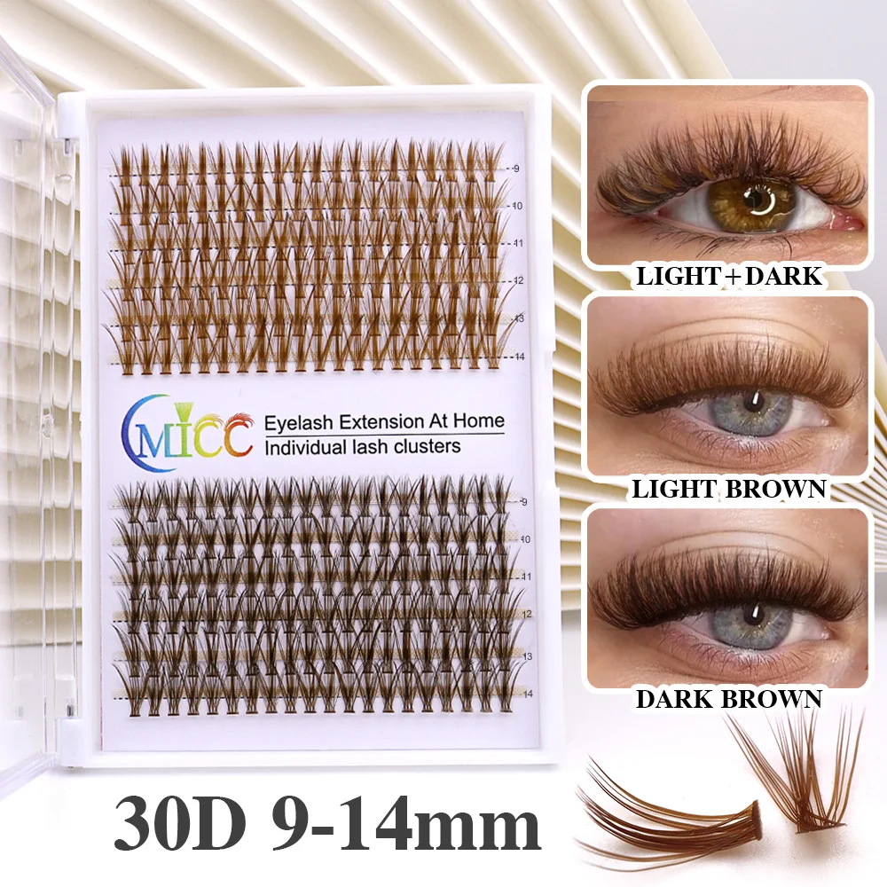 30D Mix Brown Lash Cluster Kit Gemischte Länge Flauschiges individuelles Wimpernverlängerungsset DIY 240-teiliges Wimpernverlängerungsset Naturbraun – Detail 1