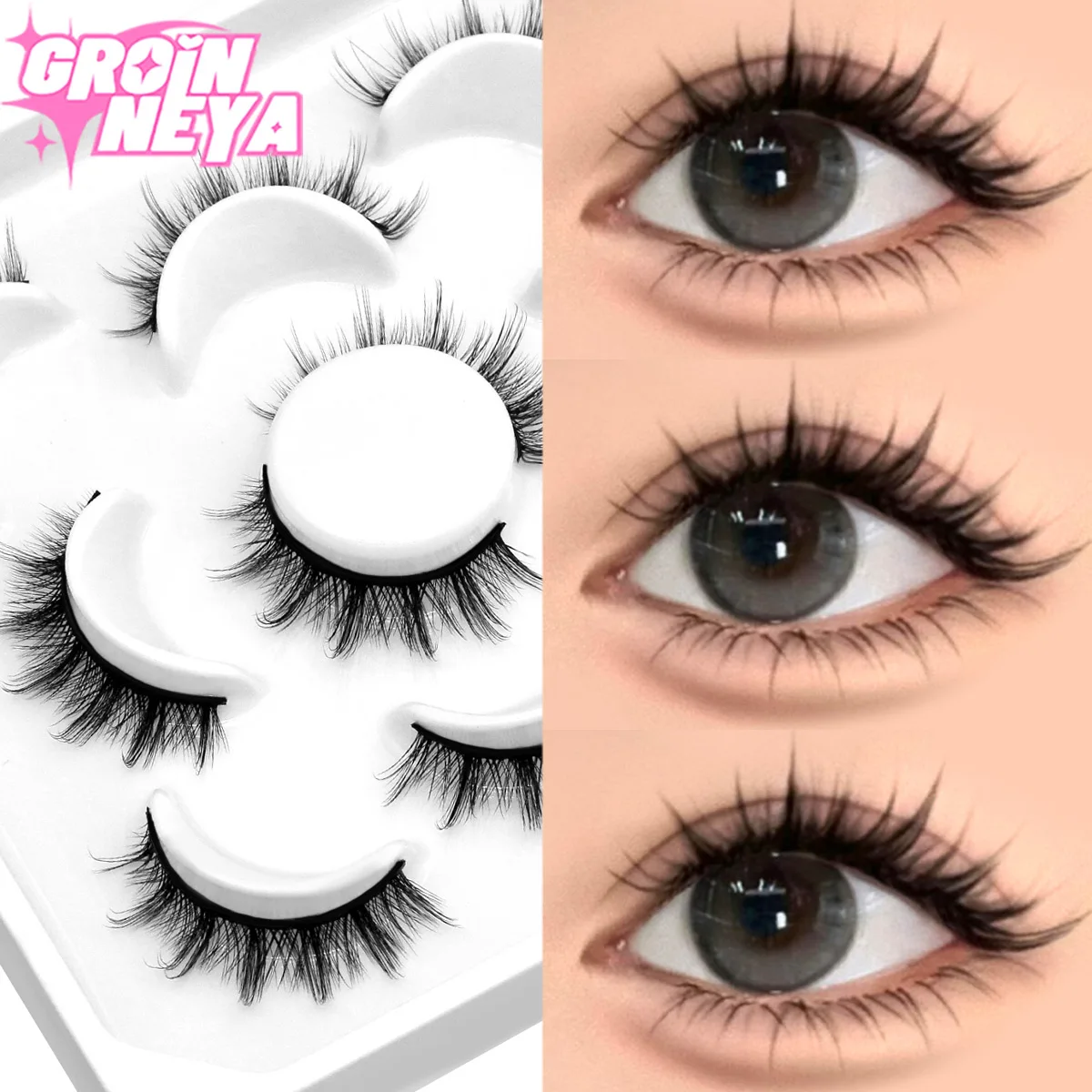 5 Pairs Natural Long Cat Eye False Eyelashes Cosplay Makeup Cross Strip Eye Lashes Handmade Manga Lashes Extension