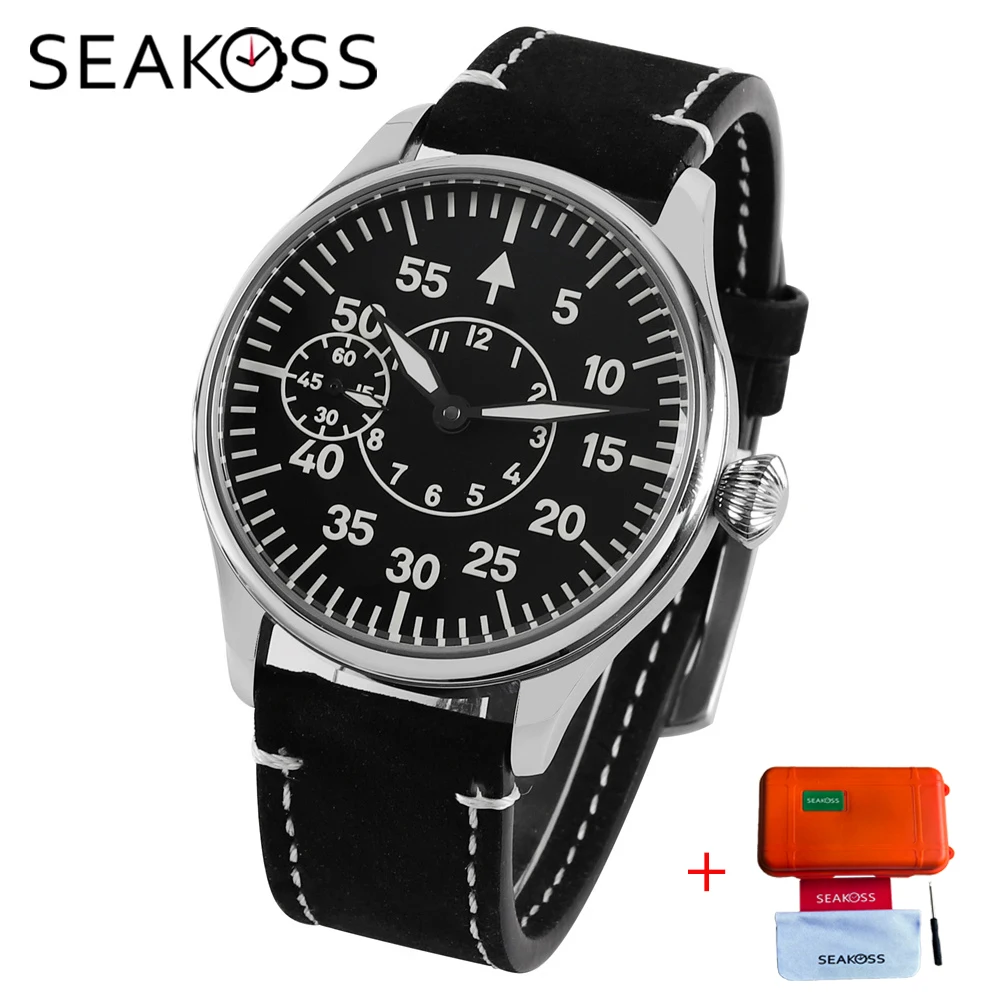 

SEAKOSS Pilot мужские часы механические часы Seagull ST36 механизм супер светящийся C3 NL EAT6497 44 мм наручные часы для мужчин часы