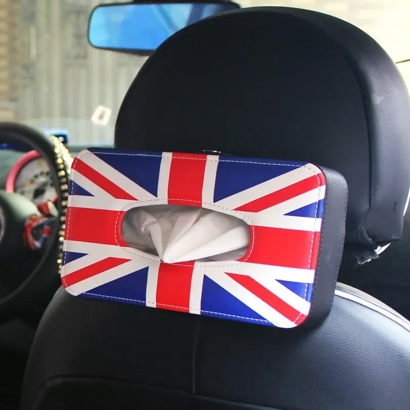 For Mini Cooper JCW One R50 R55 R56 R60 R61 F54 F55 F56 F60 Accessories Car Styling Seat Neck Back Tissue Box Holder Union Jack