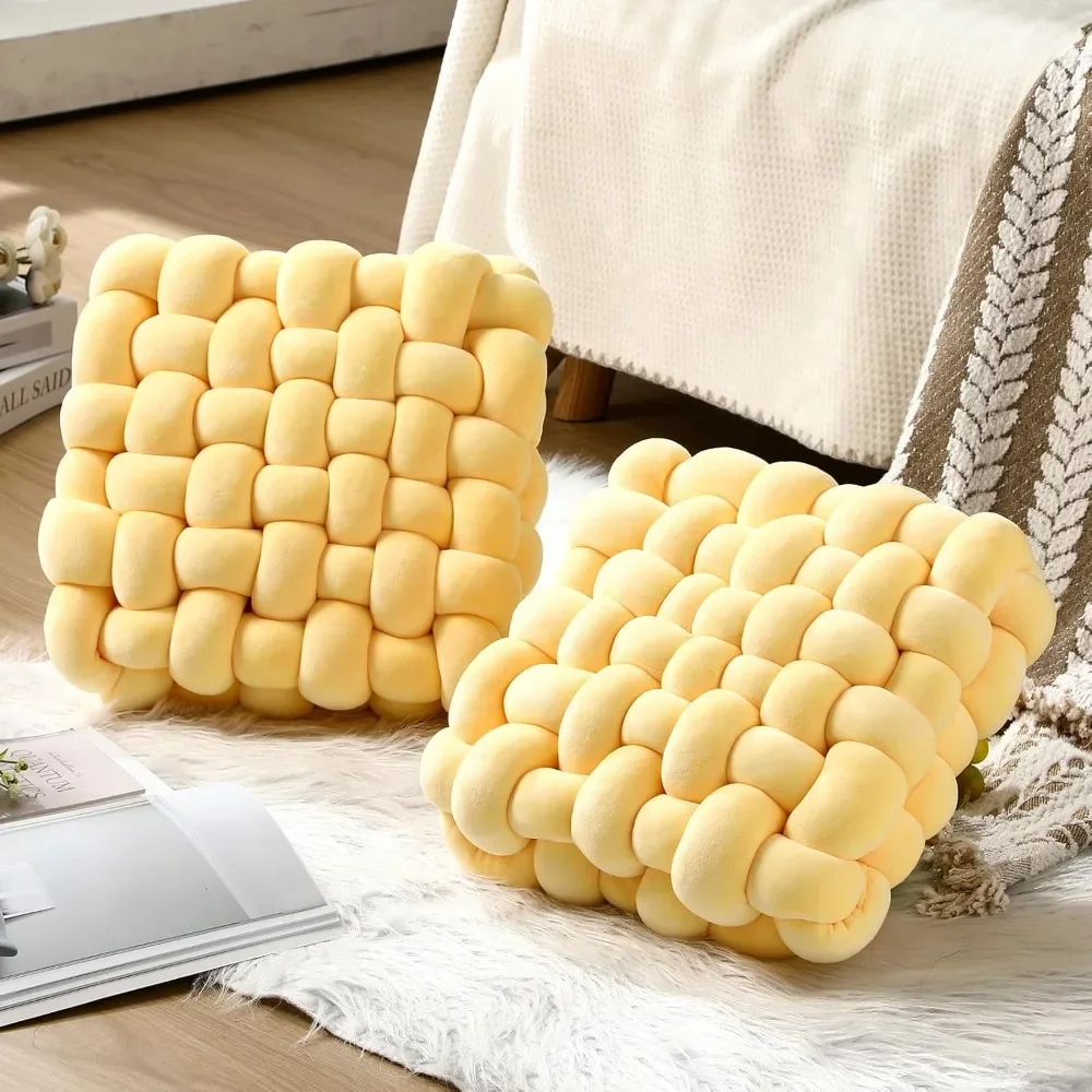 Knot Hand-made Cushion 2025 Square Nordic Aesthetic Stuffed Plush Pillow Washable Cover for Office Chair & Bedside