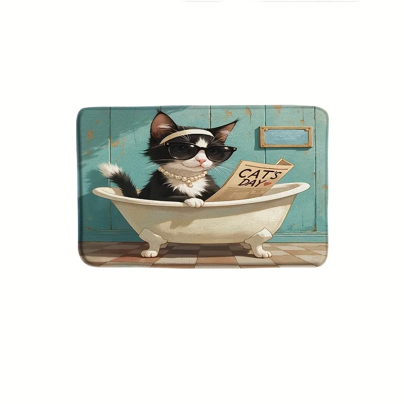 Cute Vintage Printed Anti Slip Dust Absorbent Doormat Bathing Black Cat Floor Rug for Household Indoor Entry Home Decor Mat
