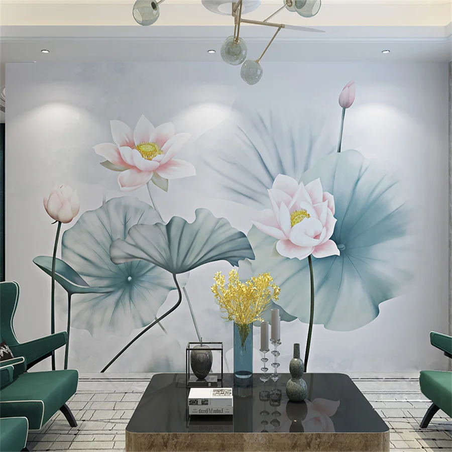 

Customized wallpaper 3D new Chinese lotus mural living room TV background wall decoration painting conference room wall papers