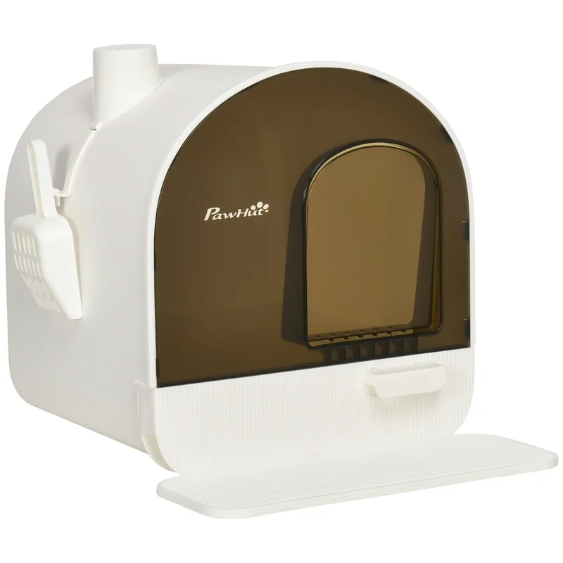 

PawHut Covered Cat Litter Box with Tray, Scoop, and Filter, 17" x 17" x 18.5", White