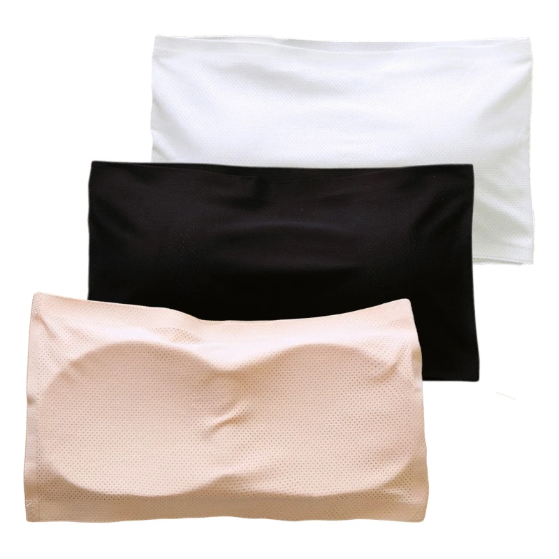 3-Piece Adolescent Girls Stretch Strapless Bras Ice Silk Seamless Bandeau Breast Care Cup Young Girls Soft Wraps Crop Tube Tops