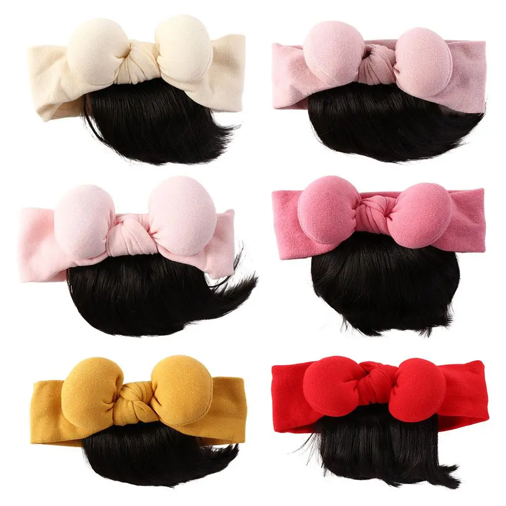 Fringe Kids Newborn Synthetic Baby Bowknot Headband Wig Newborn Baby Headwear Toddler Neat Bang Princess Wig Headband