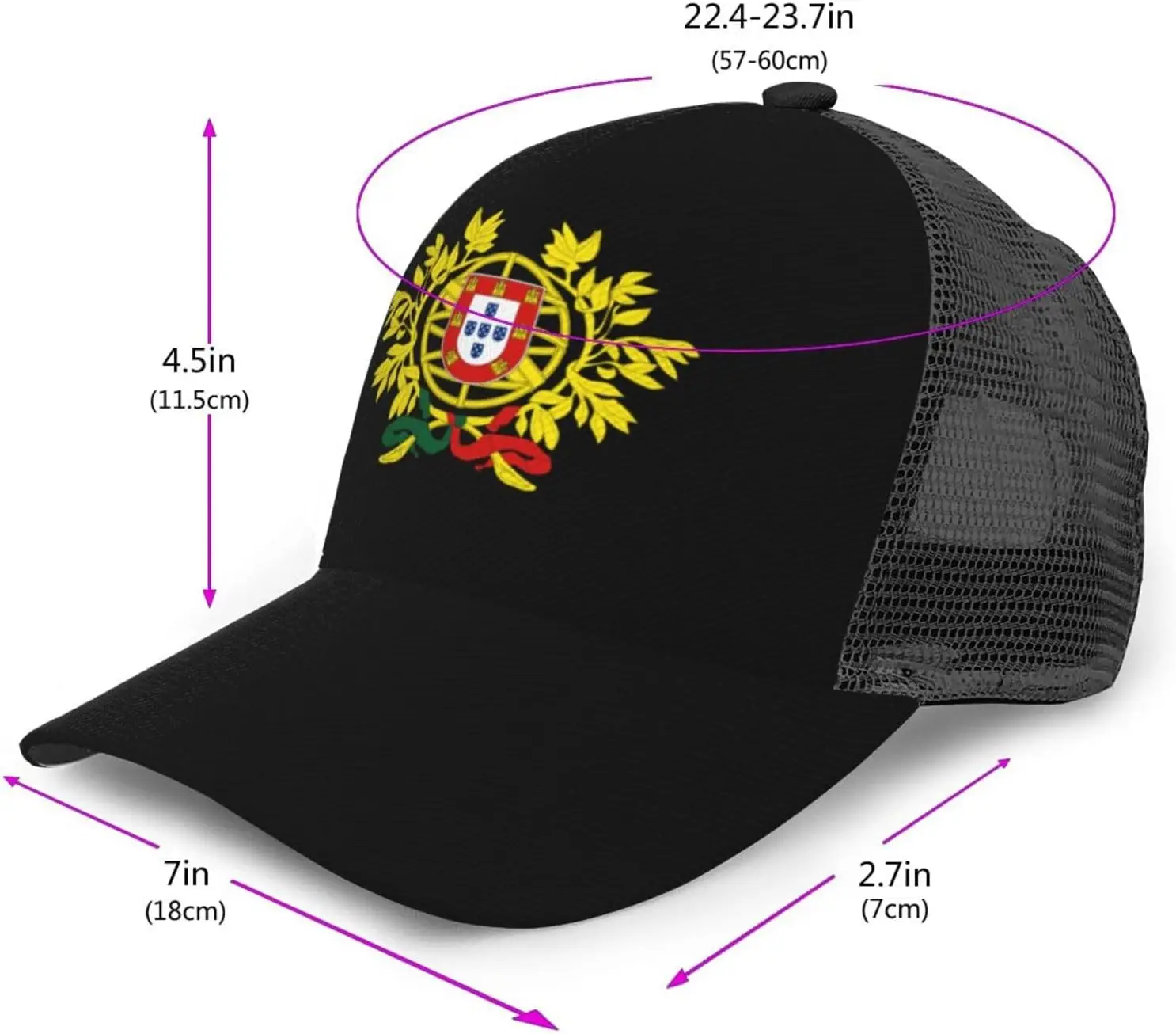 Coat of Arms of Portugal Baseball Hat Unisex Adjustable Outdoor Breathable Mesh Baseball Hat