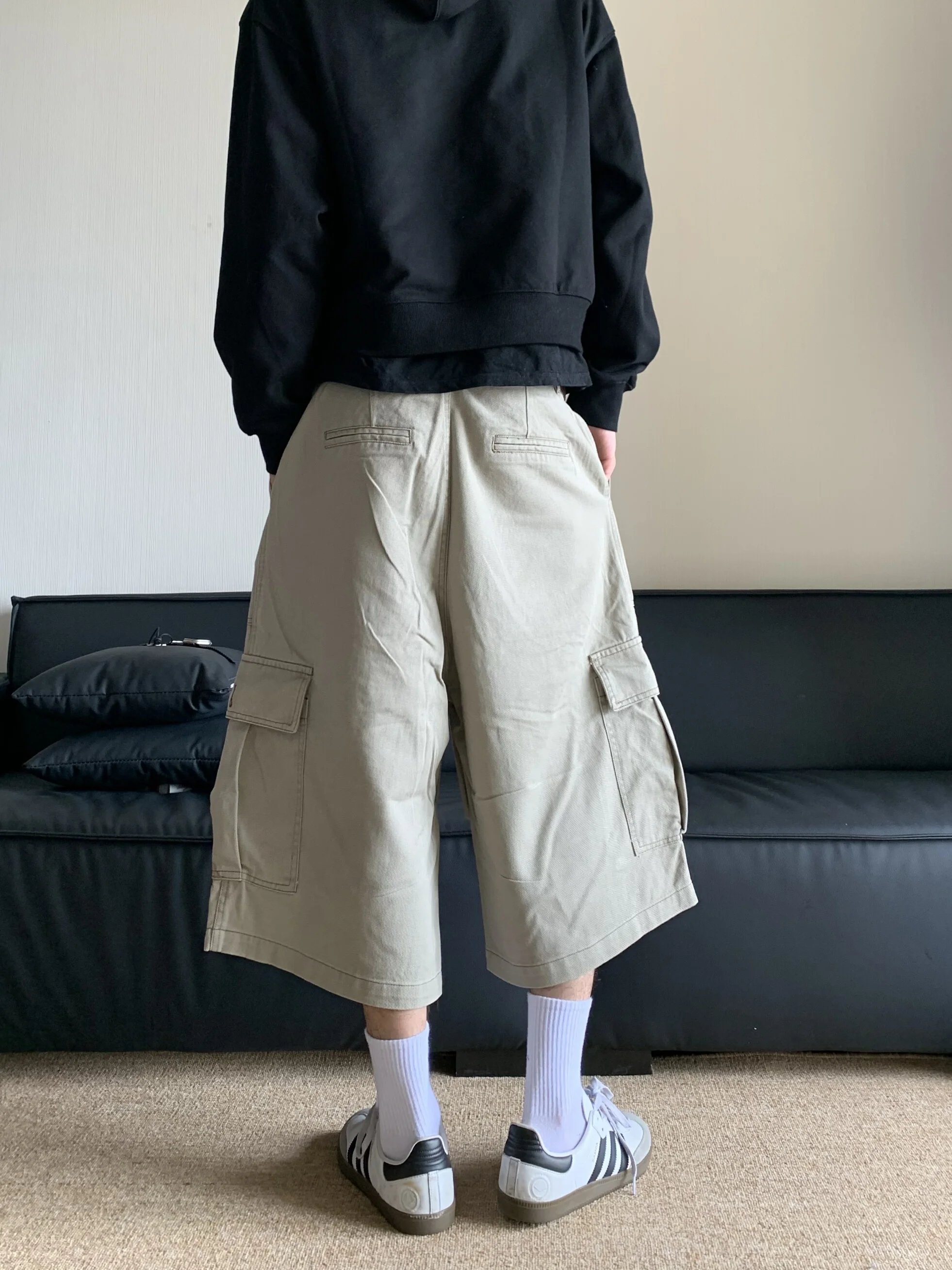 Retro Cargo Capri Pants Unisex Oversized Streetwear 7/5 Length Military Utility Shorts 2024 Vintage Y2K Hip Hop Casual Trendy