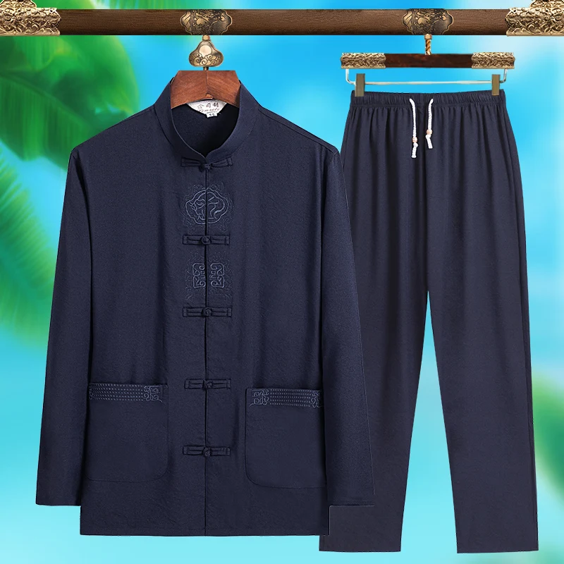 High-quality Men's Fashionable Tang Suit, Pure Silk Lightweight Long-sleeved Set, New Chinese-style Summer Wear view 2