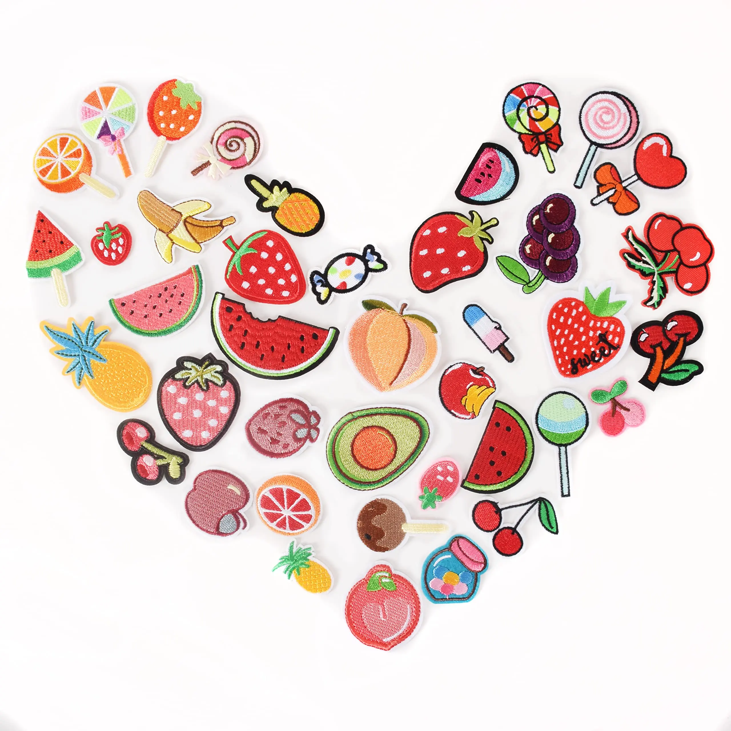 40Pcs /Lot Mixed Fruit Lollipop 3D Embroidered Patches Hot Iron on Embroidery Clothes Patches for DIY Clothing Accessories