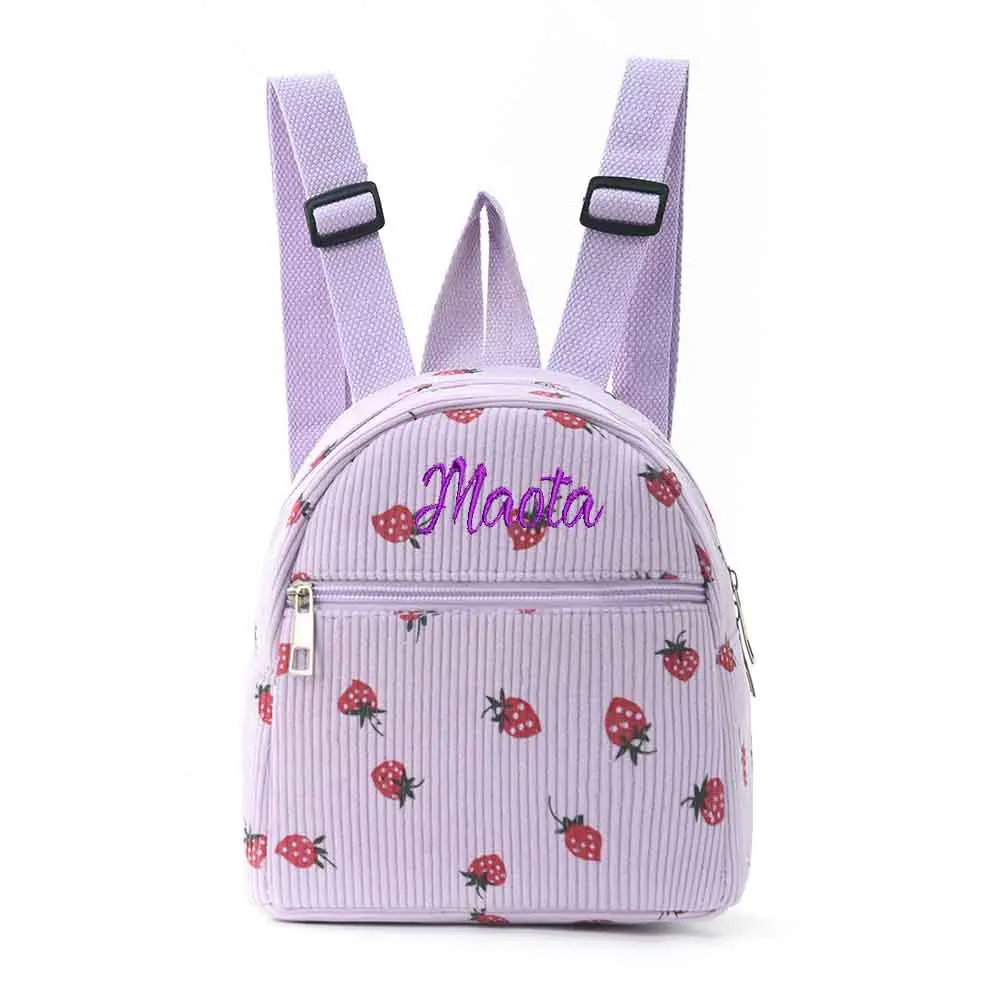 New Year's Personalized Mini Backpack, Customized Outdoor Corduroy Backpack, Hand Embroidered Children's Christmas Gift