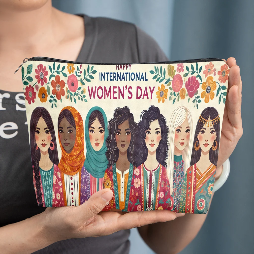 One Makeup Bag Celebrating Multicultural Women'S Day Featuring Fun Design Patterns Machine Washable And Dry Cleanable Suitab