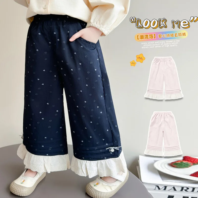 Girls' Pants Spring and Autumn New Koreangirls' Casual Sweatpants Loose and Versatile Children's Wide-footed Trousers
