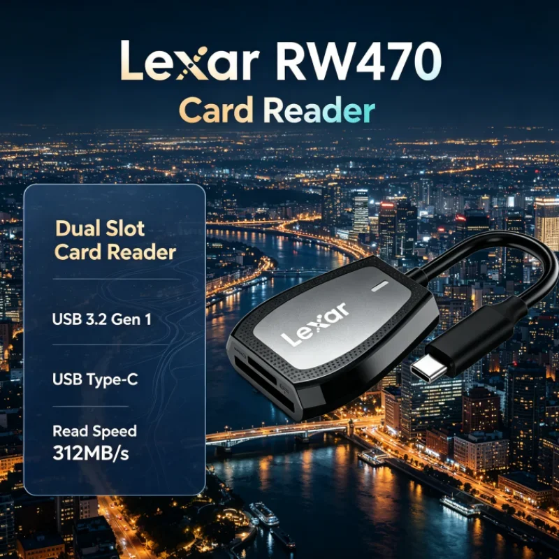 Lexar RW470 Card Reader 2-in-1 USB 3.2 Gen1 SD microSD Type-C Dual Slot UHS-II for SD Card Data Transfer