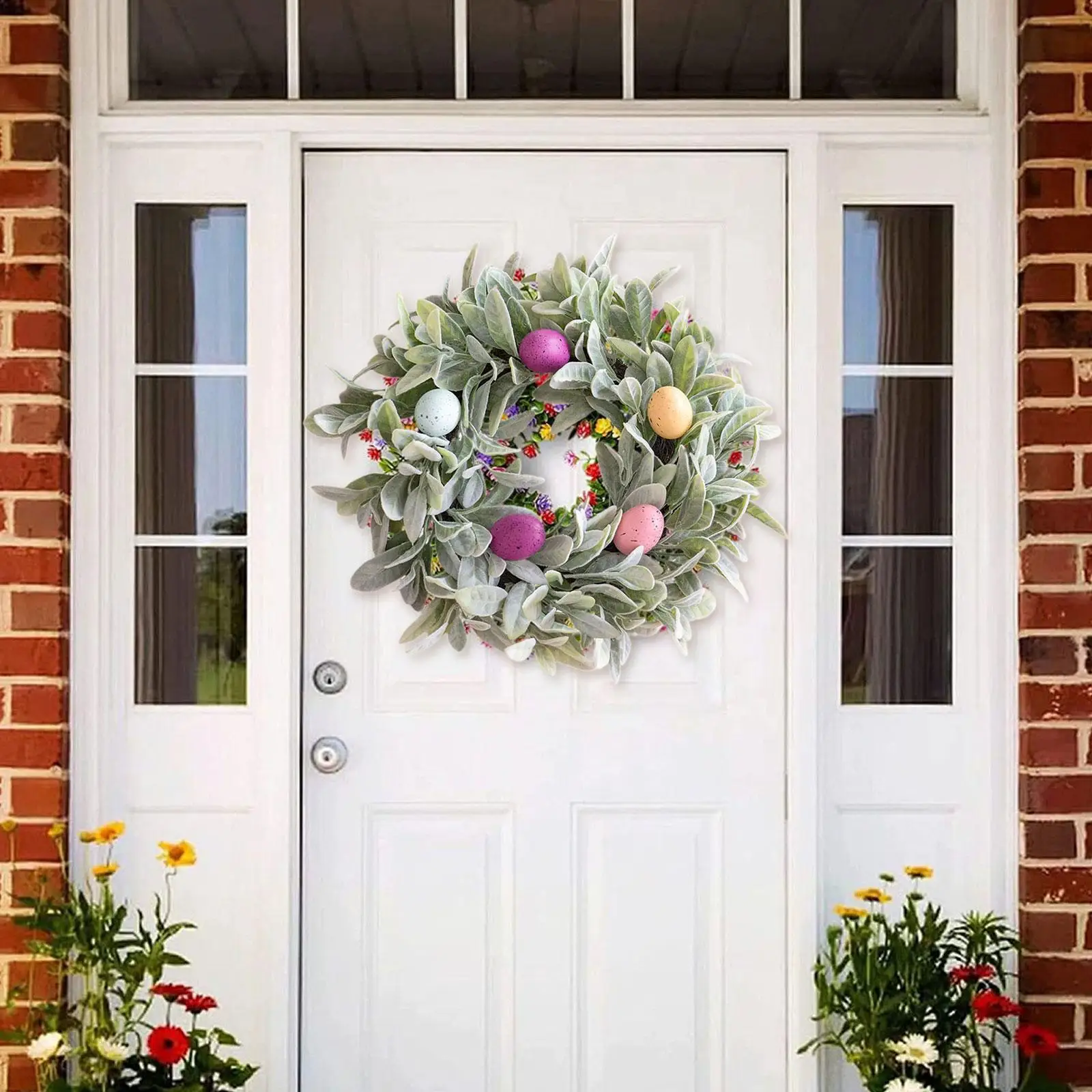 

Artificial Easter Wreath with Easter Eggs for Home Indoor Outdoor Holiday