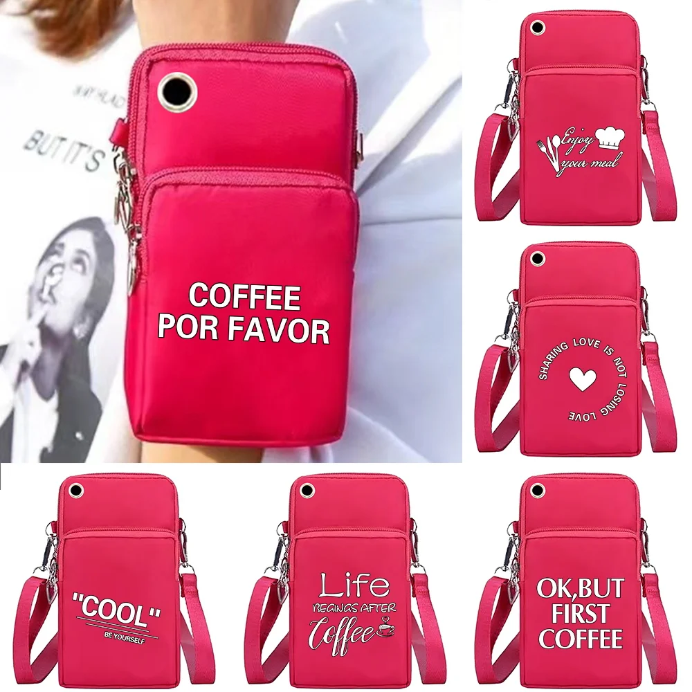 Mobile Phone Bag Wallet Shoulder Messenger Bags Arm Purse Apple/Huawei Universal Cell Phone Storage Packet Food Print Wrist Pack