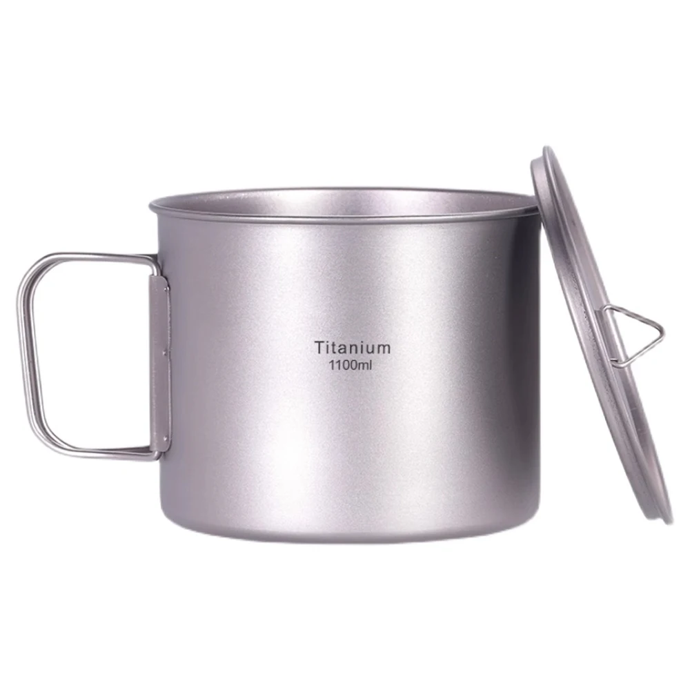 

900ml/1100ml Camping Titanium Cookware Lightweight Backpacking Pot with Lid and Folding Handle for Outdoor Camping Hiking Picnic