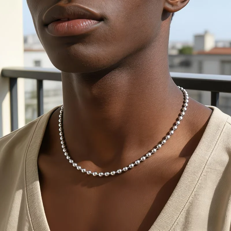 1pc 2mm Ball Bead Chain Stainless Steel Steel Tone Minimalist Chain Unisex Multi-functional Chain for Daily Wear 45/50/60cm