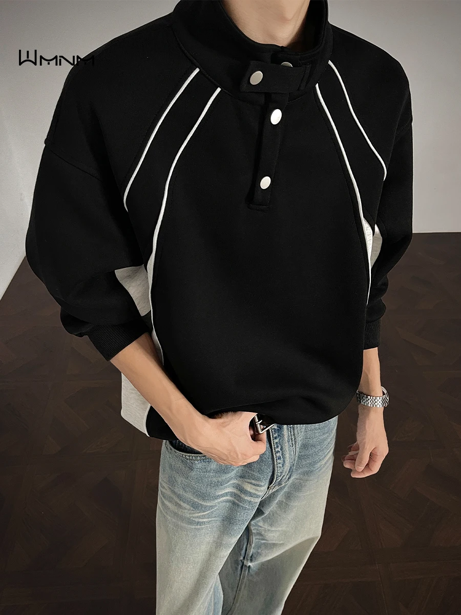 

Color Blo Henry Collar American Sle Heavyweight Hoodie Men's Trendy Loose Overhead Top without Hat Upper Jaet